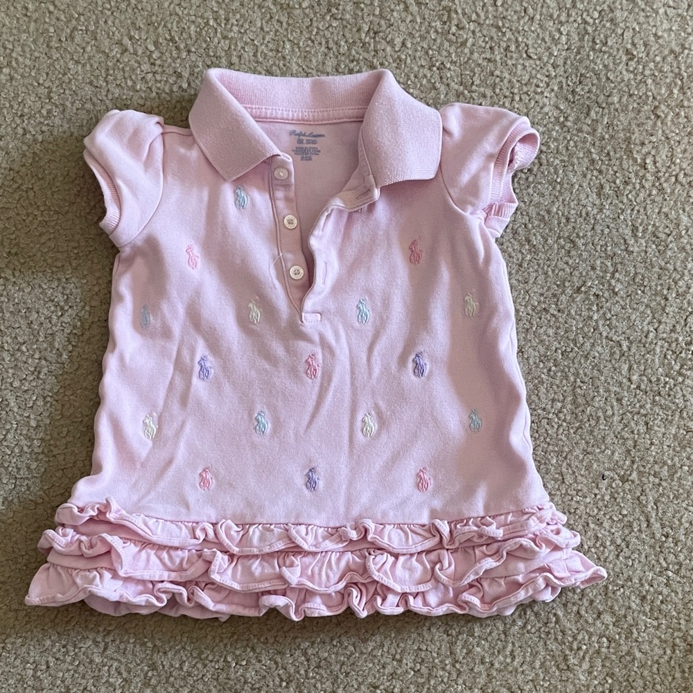 Ralph Lauren Light Pink Kids Polo with Ruffle Hem